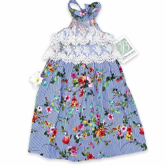 NWT Bonnie Jean Floral & Lace Halter Maxi Dress, 2T - Picture 3 of 14